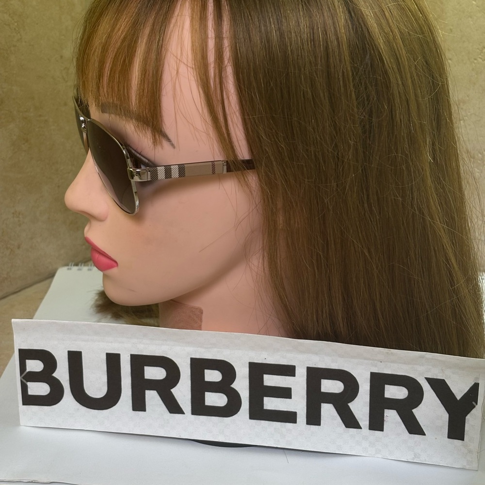 New Burberry B3080 1300 Silver Metal Aviator Polarized Sunglasses - Picture 4 of 13